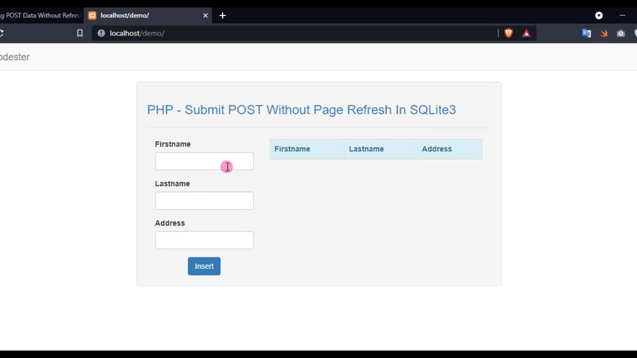 Submitting POST Data Without Refreshing or Reloading the Page In PHP and SQLite3 Tutorial