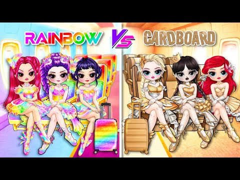 Ballet Cardboard vs Rainbow! Huntrix & Disney Princess Glow Up | DIY Fashion Paper Dolls
