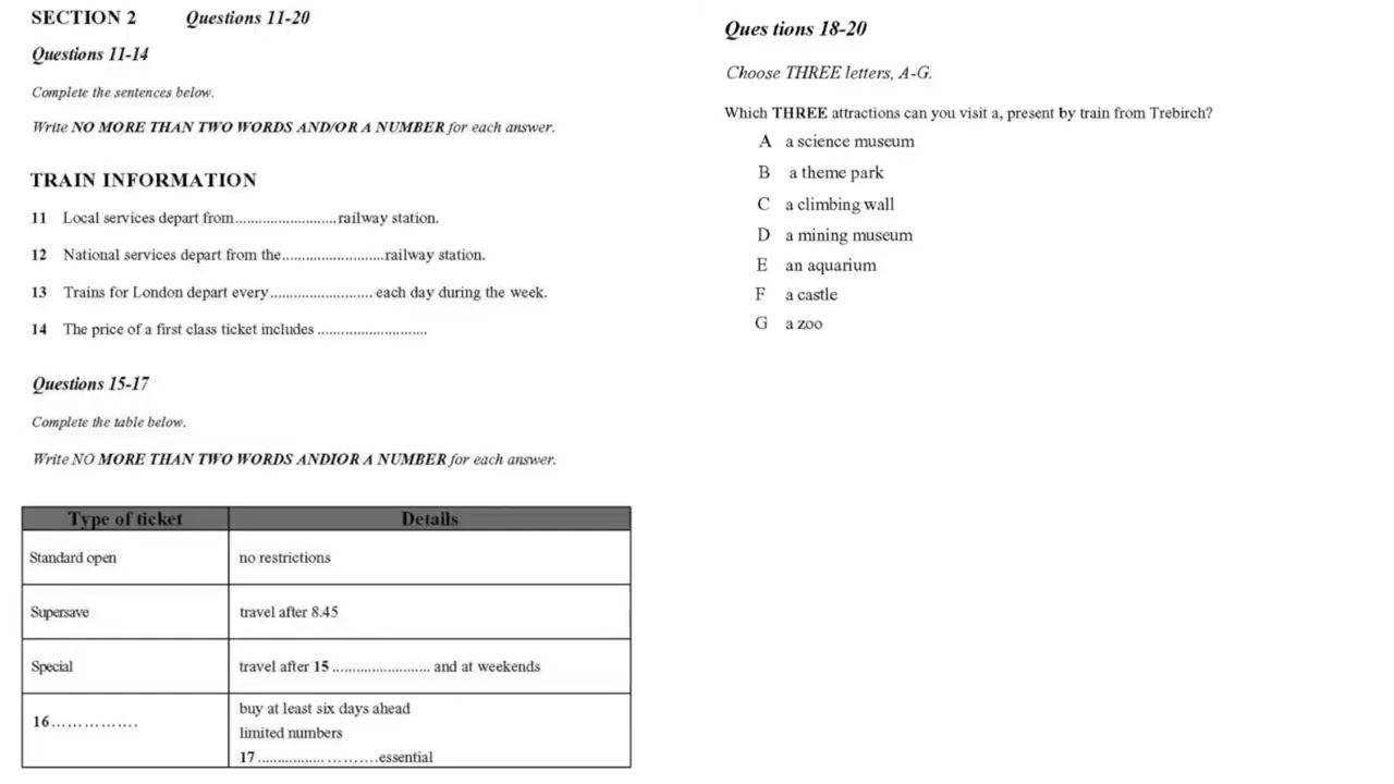Train Workshop With Answers | IELTS LISTENING SECTION-2