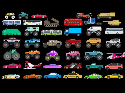 100 Vehicles Collection | Cars, Trucks, Trains, Planes, Buses & More in Retro Style