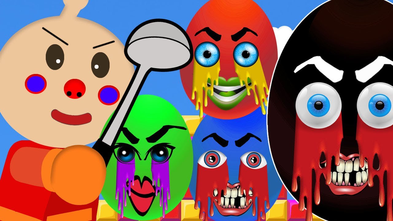 赤青緑黒のカラフルお化け卵をバイキングマンがバズーカーでまき散らしてきた！お玉でぶっ倒せ！