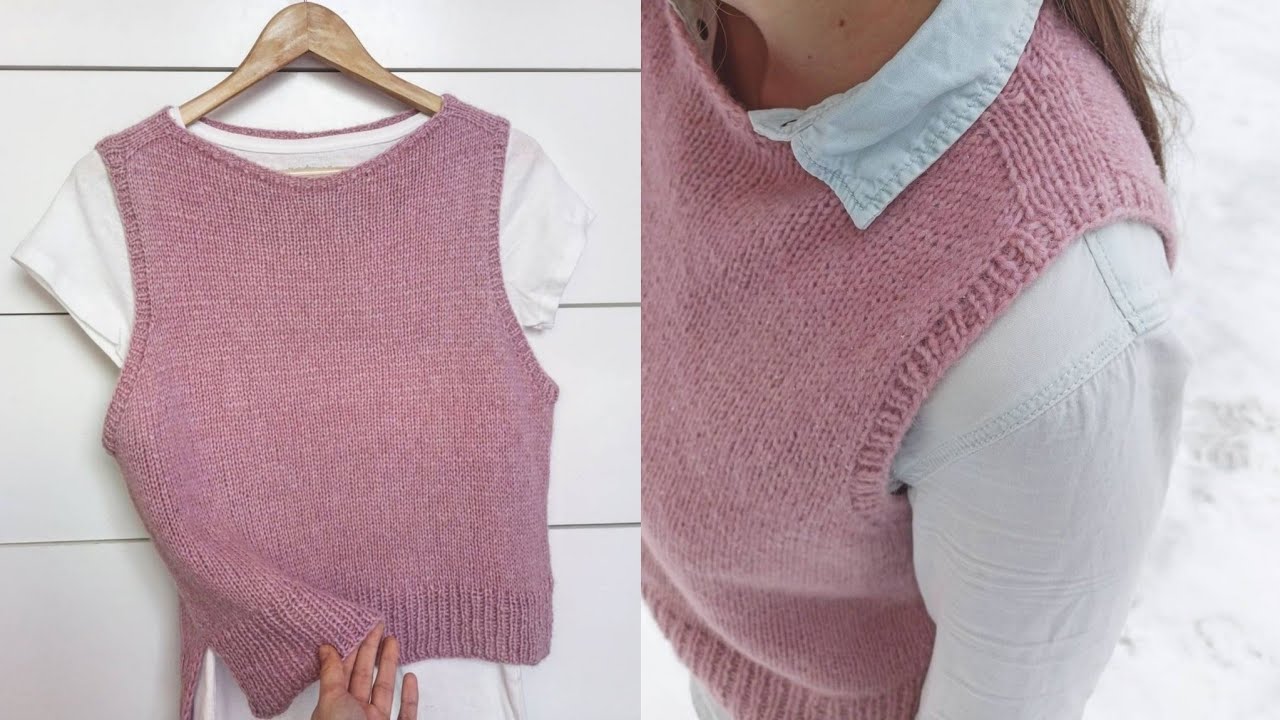 Базовый жилет в технике реглан погон сверху подробный мастер класс по вязанию спицами