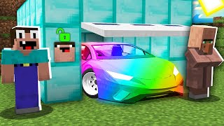 Minecraft NOOB vs PRO: HOW NOOB HIDE THIS SUPER RAINBOW CAR IN GARAGE FROM VILLAGER! 100% trolling