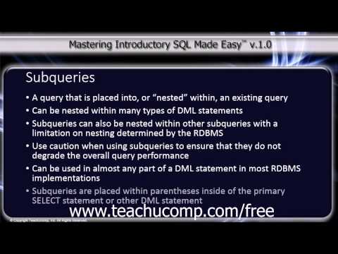 Sql Training Structured Query Language Tutorial Subqueries Lesson
