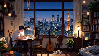 Late Night Lofi Study Music 🌃 Cozy Room Ambience with City Lights for Deep Focus & Work