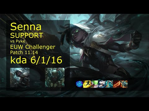 Senna Support vs Pyke - EUW Challenger 6/1/16 Patch 11.14 Gameplay