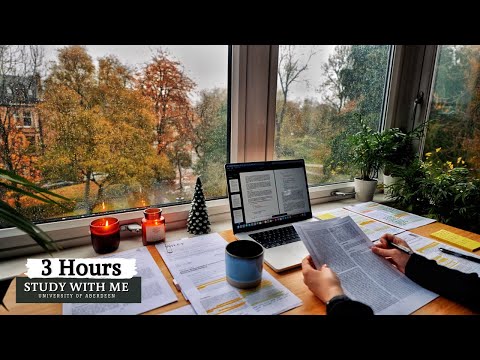 3 HOUR STUDY WITH ME on A RAINY DAY |  Background noise, 10 min Break, No music, Study with Merve