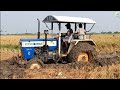 Tractor Tyre Stuck In Heavy Mud Swaraj 744 FE Pulling Mahindra 555 Tractor