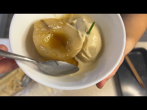 Poached Pear with Honey Rosemary Ice Cream
