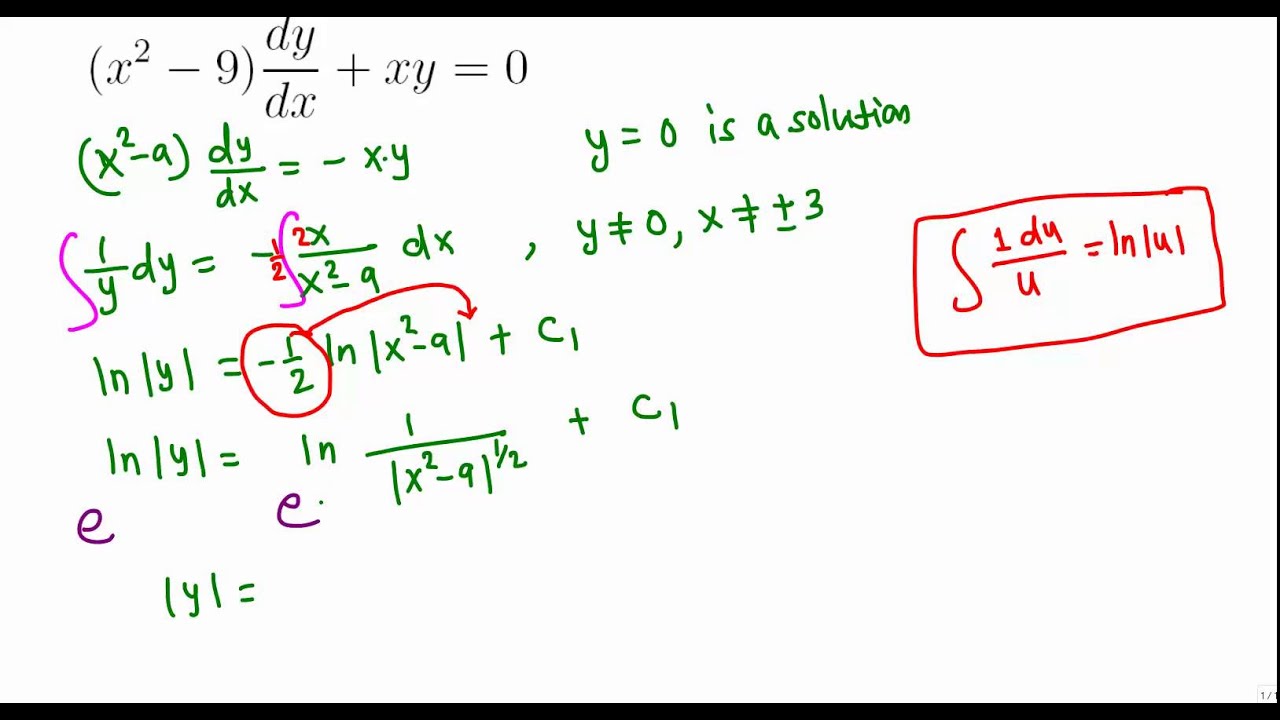 Separable differential equations example 6/11