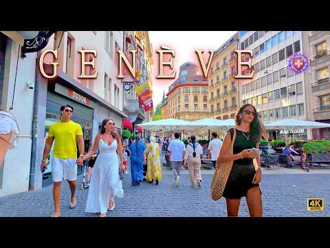 GENEVA SWITZERLAND ✨ Sunset walk 4K Atmosphere of city center Shopping, Lake view & Relax