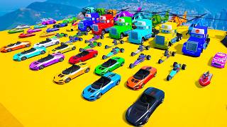GTA V FNAF, Trevor and Superheroes Epic New Stunt Race On Motorcycles | New Stunt Map Car Race