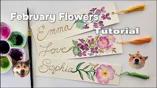 February Flowers | How to paint watercolor flower bookmark