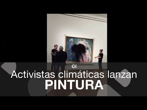 Activistas climáticos lanzan pintura negra sobre un cuadro de Gustav Klimt en un museo de Viena
