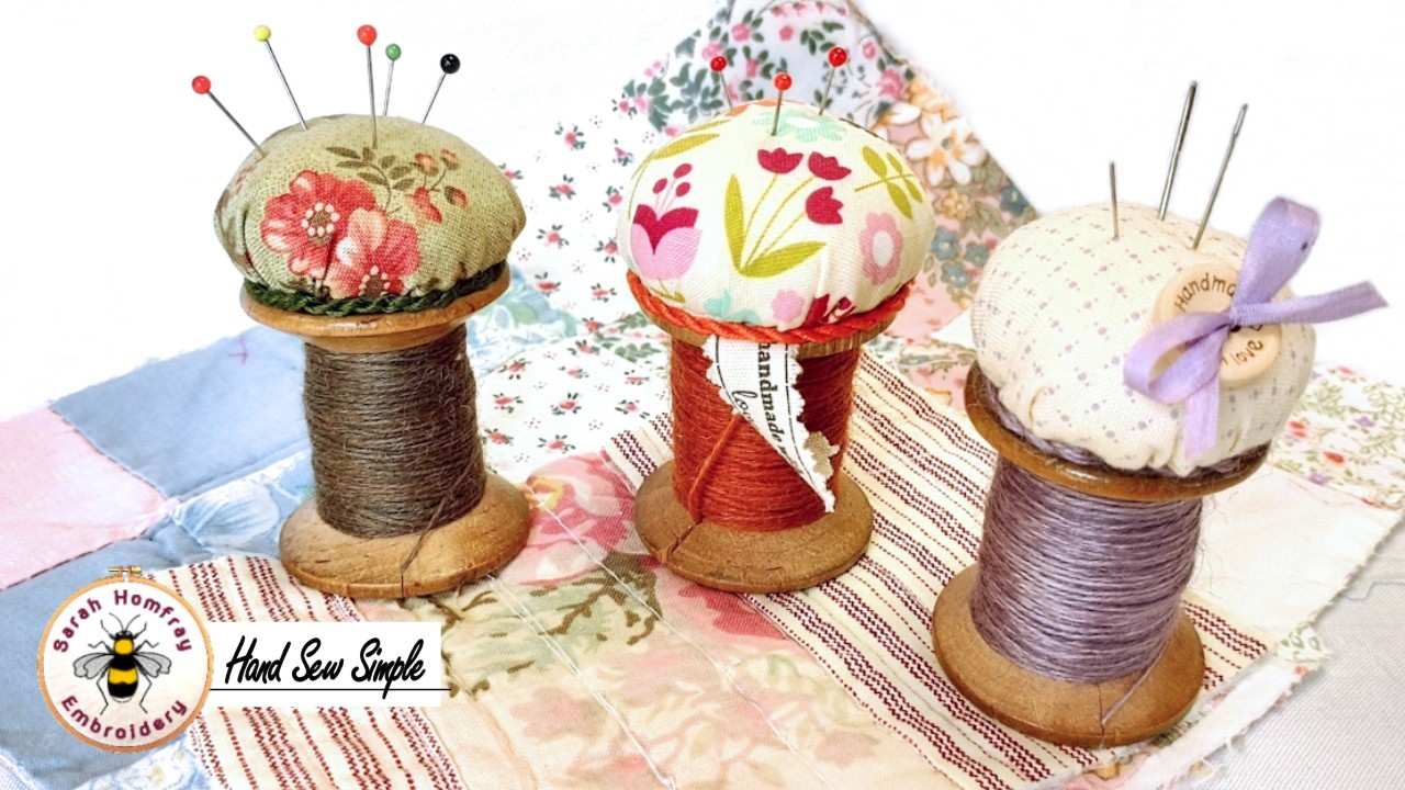 Make this beautiful cotton reel pin cushion project, keep your needles and pins with your thread!
