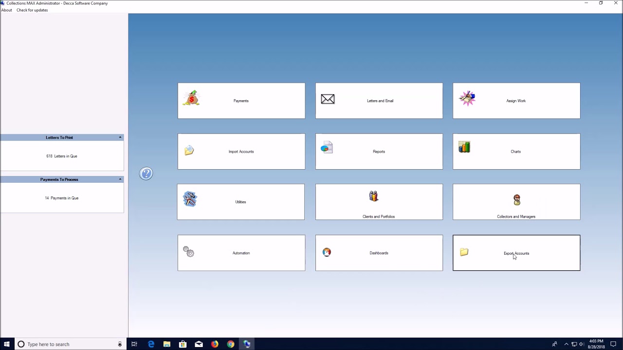 Exporting Accounts to Excel - Collections MAX Administrator
