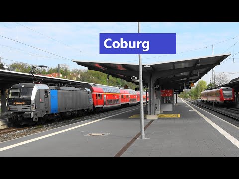 Bahnhof COBURG:🔊Heiko Ansage an RB24, RE19 Ausfahrt m. Vectron - Sandwich, RE49 Einfahrt m. Talent2