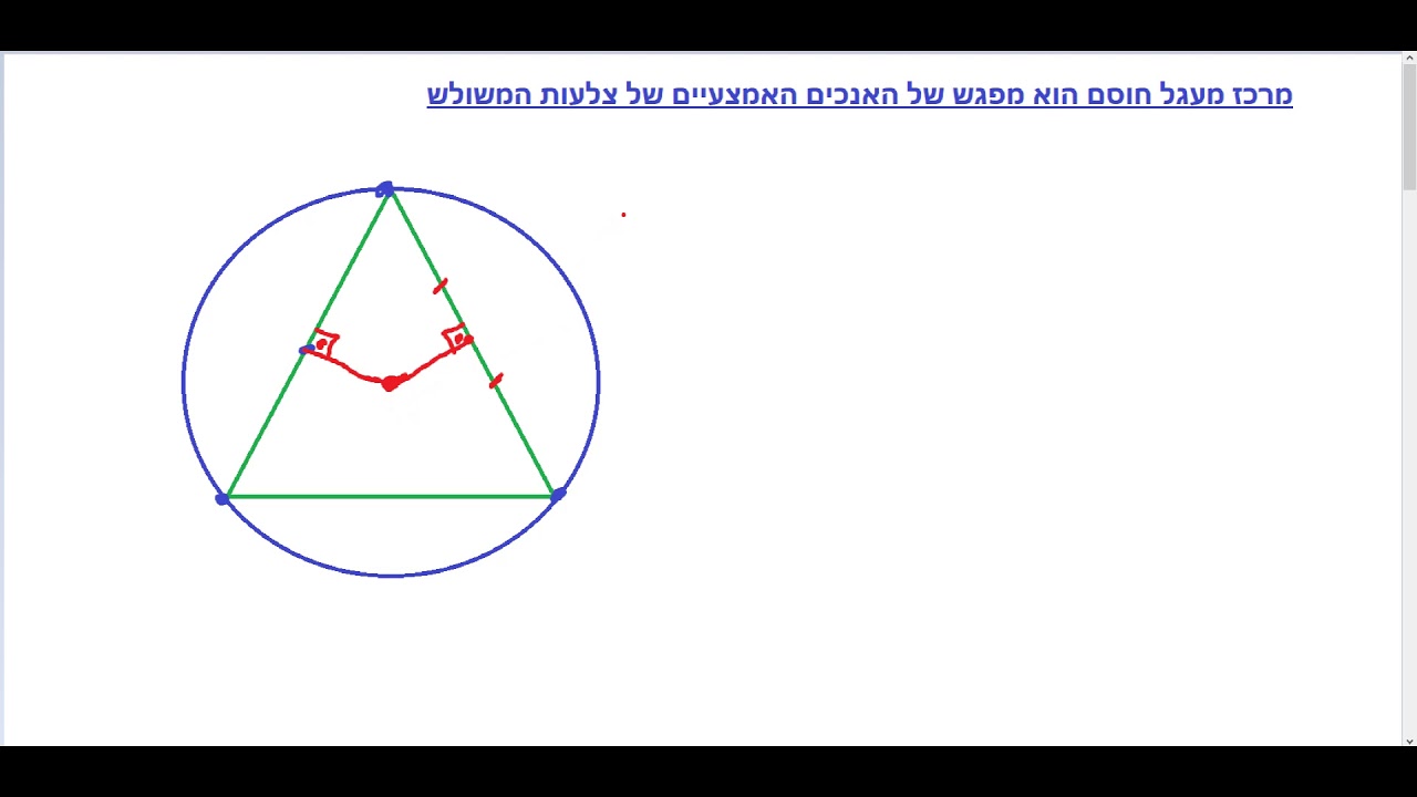 שיעור 10-מרכז מעגל חוסם משולש הוא מפגש של האנכים האמצעיים לצלעות המשולש