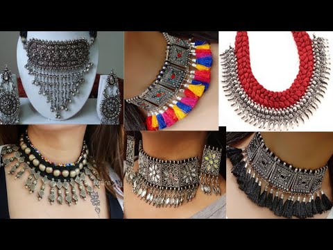 Oxidised German Silver Necklaces Designs for Sari/ Latest Oxidized jewellery designs 2021