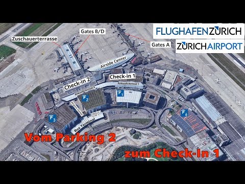 Zurich Airport - Walking from Parking P2 to Check in 1