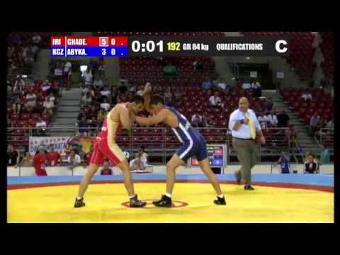 Y.Ghaderian (IRI) vs R.Abykanov (KGZ) 84kg qualifications - GR - 2013 Junior World championships