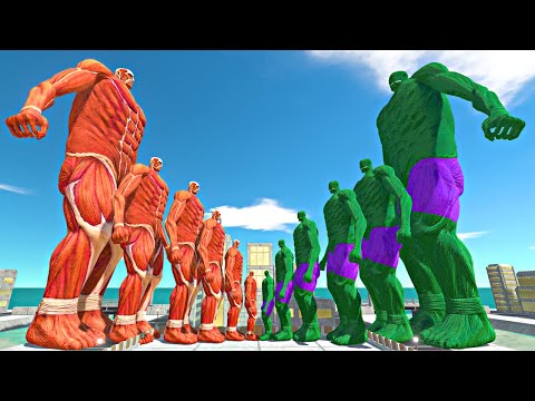 Growing Colossal Titan vs Growing Hulk Titan in Gold City - Animal Revolt Battle Simulator