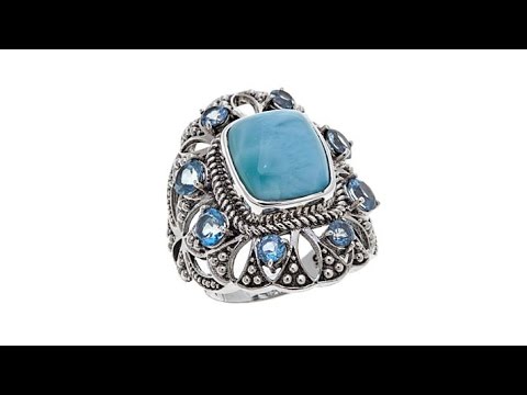 Nicky Butler Larimar and Sky Blue Topaz Cushion Ring