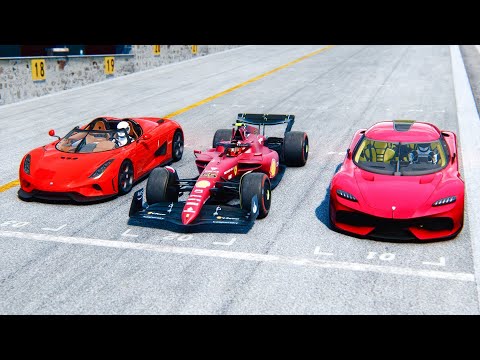 Ferrari F1 2022 vs Koengsegg Gemera vs Koenigsegg Regera at Spa Francorchamps