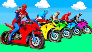 Download lagu SPIDER MAN Takes on Spiral Bridge Stunt Ride on Motorcycle🦺🥽بطال الخارقين على القضبان دوامة قمع جس mp3