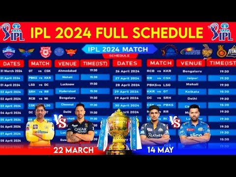 IPL 2024 Schedule - IPL 2024 Full Schedule (22 March - 21 May)