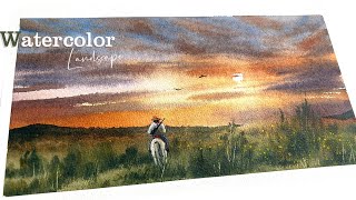 Watercolor Wild West: Cowboy at Sunset