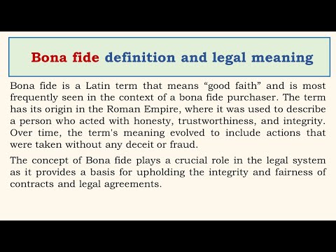 Bona fide definition and legal meaning