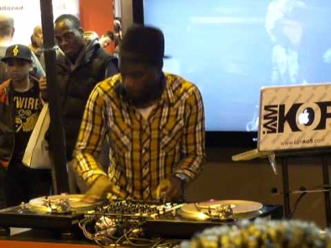 Dj Kofi mixing Vinyl with Videos linked in Background at Gadget Show Live 2011, N.E.C Birmingham