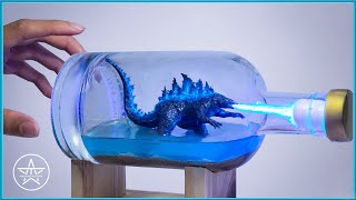 Trapping #GODZILLA in a Tiny Glass Bottle! | Miniature Diorama with Polymer Clay & Resin Art
