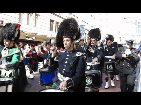 Massed Pipe Bands in Sydney on Anzac Day 2012