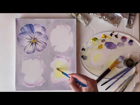 Как писать цветы маслом «Анютины глазки» Ч 2