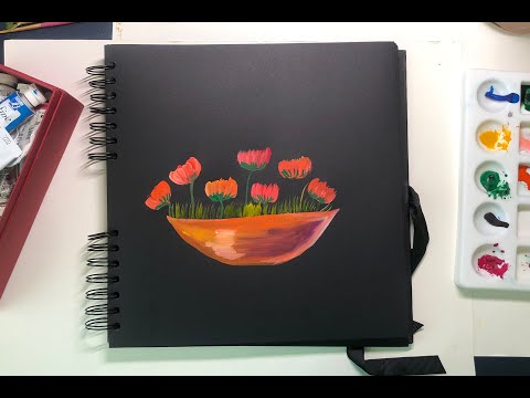 Gouache   flowers with pot   LulwaLovesArt