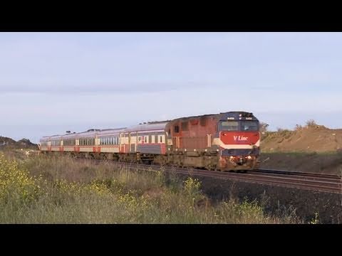 V/Line Trains - "N Class" locomotive hauled passenger trains near Lara - PoathTV
