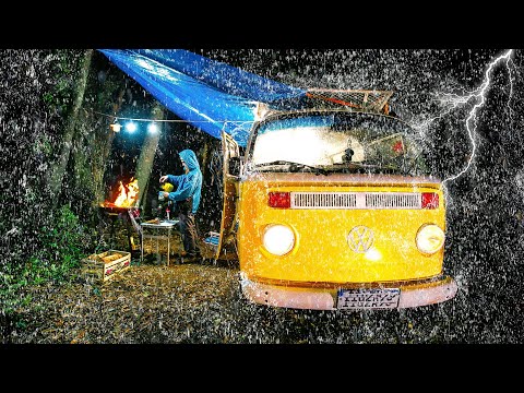 Solo Camping With Heavy Rain | Sleeping in a Van During a Rainstorm