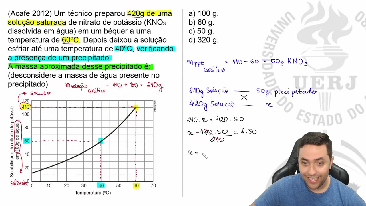🔥 QUÍMICA BÁSICA: Um técnico preparou 420 g  de uma solução saturada de nitrato de potássio