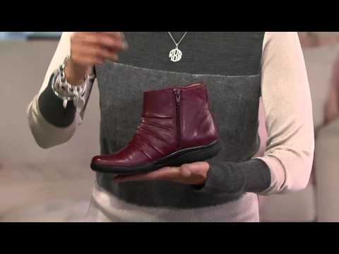 Clarks Ruched Leather Side Zipper Ankle Boots - Kearns Blush on QVC
