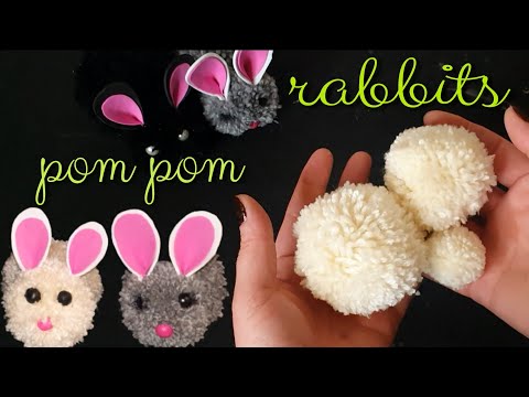 Easy crafts: pom pom rabbits| How To Make Bunny from yarn.Diy pom pom 🐰