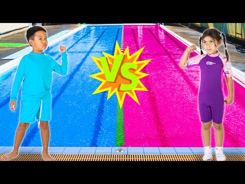 Maddie y Kaden juegan Rosa vs Azul en la piscina 💖💙