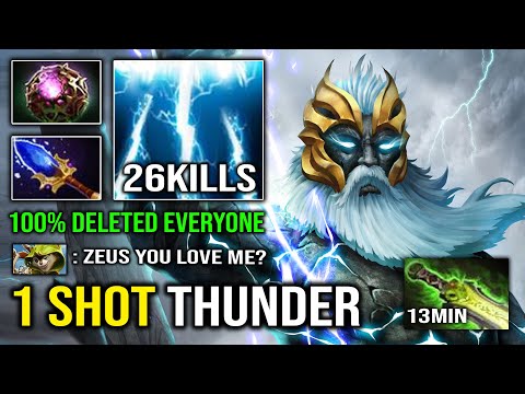 WTF Instant 1 Shot Solo Mid Zeus - 13Min Ethereal Blade 100% Deleted Everyone From the Map Dota 2