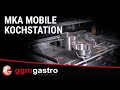 Station de cuisson mobile - 1600x850mm - Hauteur : 1170mm - incl. Friteuse, Plaque à frire & Bain-Marie