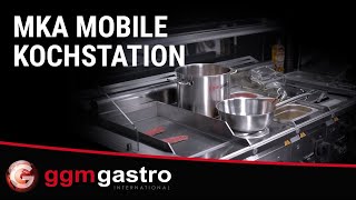 Station de cuisson mobile - 1600 x 850 mm - Hauteur : 1170 mm - incl. cuiseur à pâtes, cuisinière électrique & bain-marie