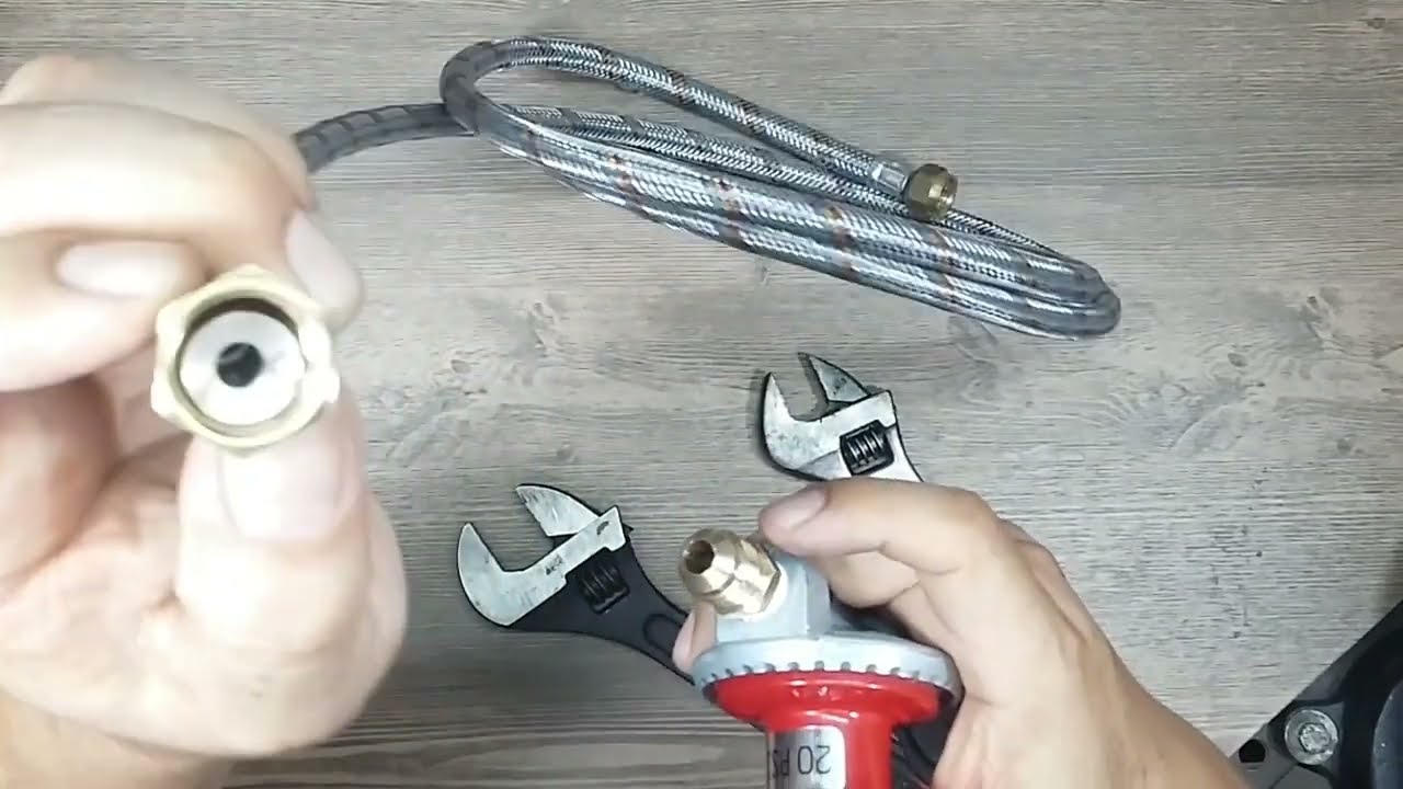 COMO poner las conexiones a Regulador de alta presión y conectarlo a la parrilla.