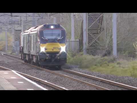 Railway video 68016+001'nb Crewe Coalyard Sellafield flask Acton Bridge 21'4'21