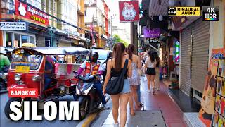 Bangkok Silom 🇹🇭 Thaniya & Sala Daeng | 4K HDR • Binaural Audio 🎧