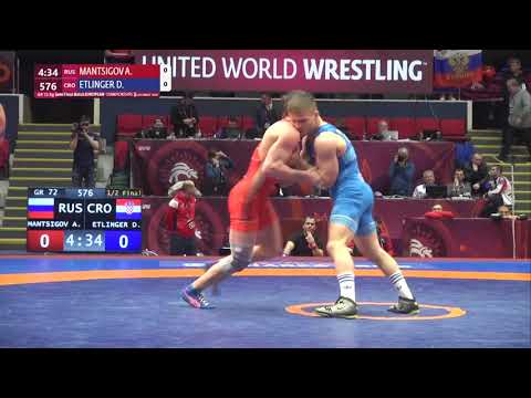 1/2 GR - 72 kg: A. MANTSIGOV (RUS) v. D. ETLINGER (CRO)